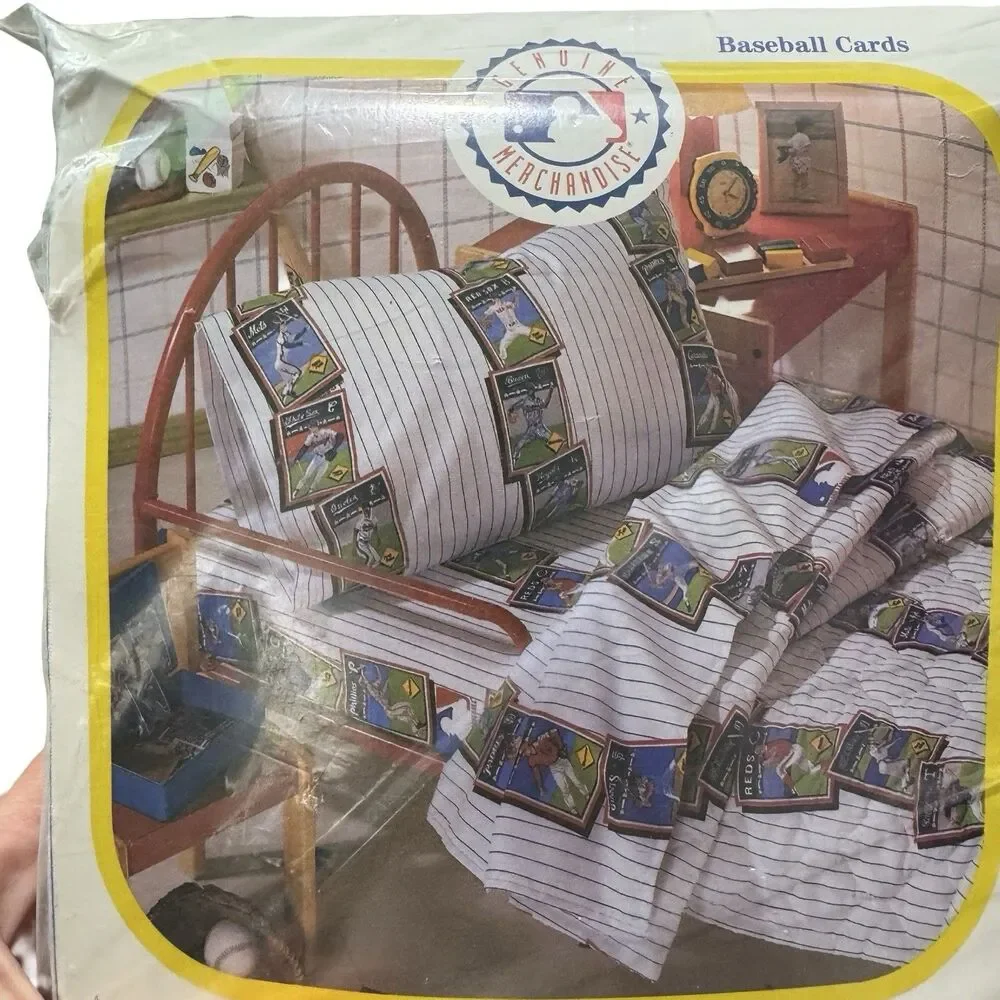 VTG MLB Toddler Bed Set Baseball Sheet Crib Sz 3 Pcs NOS‎ Nursery Baby shower